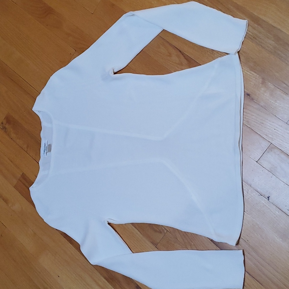 CALVIN KLEIN White Ribbed Cotton Sweater